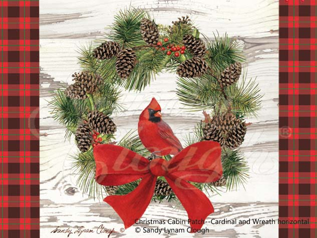 Christmas Cabin Patch Cardinal and Wreath horizontal