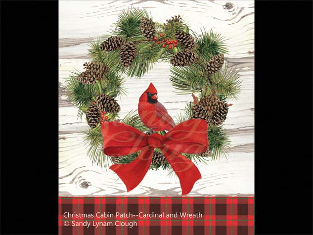 Christmas Cabin Patch--Cardinal and Wreath