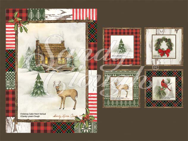 Christmas Cabin Patch Vertical and Four Squares