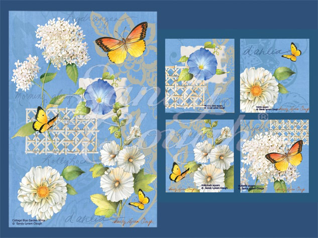 Cottage Blue-Garden White Vertical and Four Squares