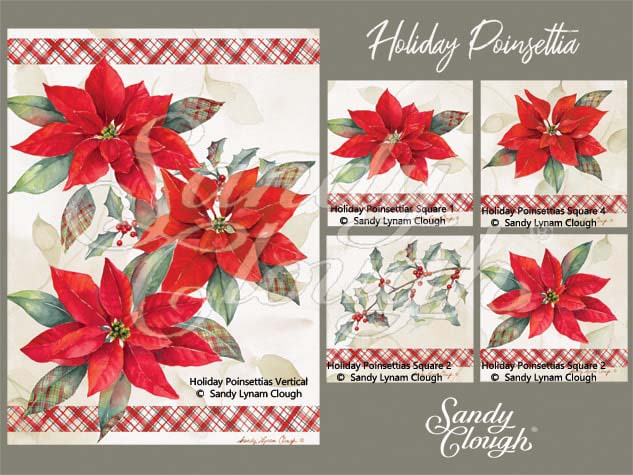 Holiday Poinsettias Vertical and Four Squares