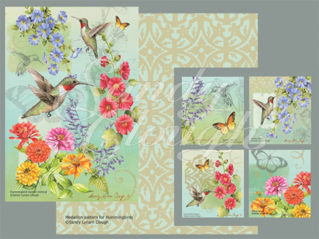 Hummingbird Garden Vertical, Four Squares and Pattern