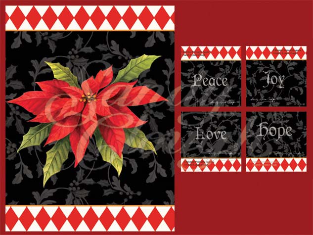 Christmas Poinsettia Vertical and Four Squares