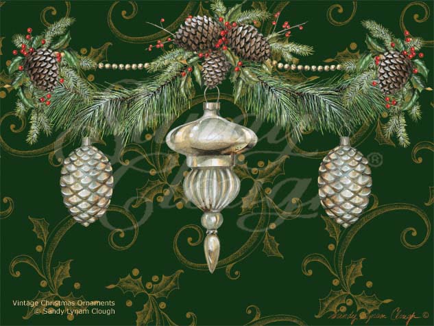 Vintage Christmas Ornaments with Green
