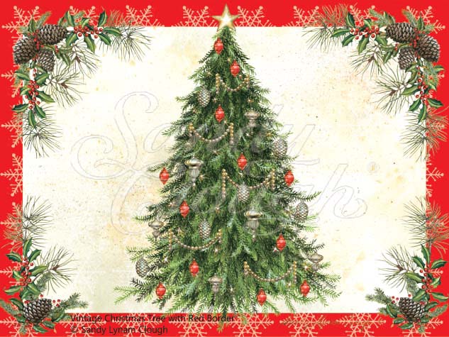 Vintage Christmas Tree with Red Border