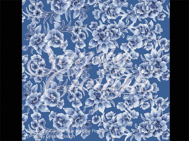 Chinoiserie Garden Blue on Blue Floral