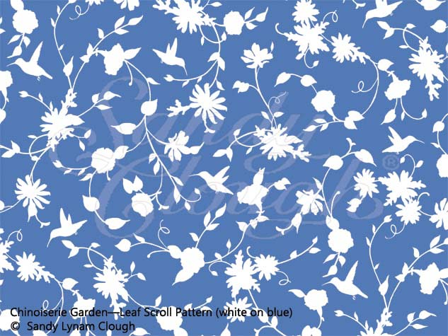 Chinoiserie Garden-leaf scroll pattern white on blue