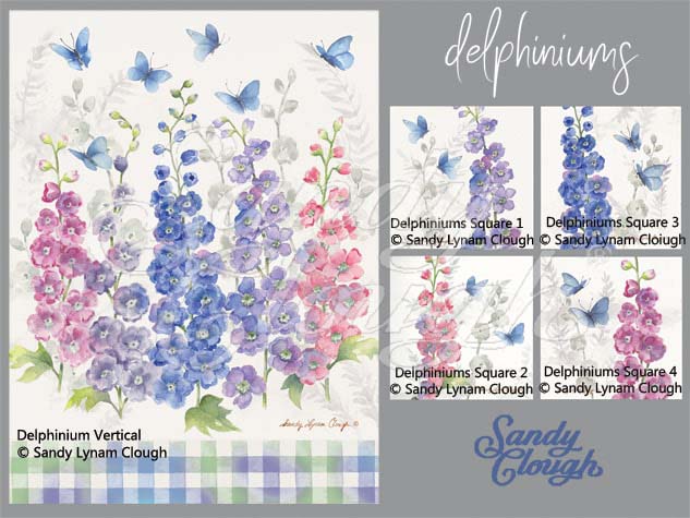 Delphiniums Vertical and Four Squares