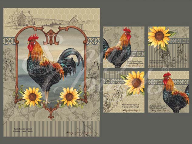 Rustic Rooster Vertical and Four Squares