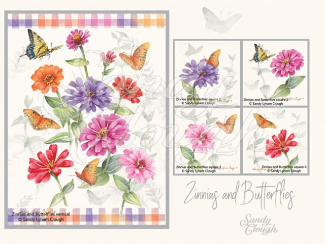 Zinnias and Butterflies Vertical and Four Squares