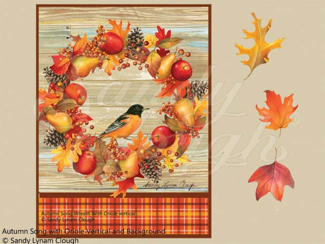 Autumn Song Wreath with Oriole Vertical and Pattern