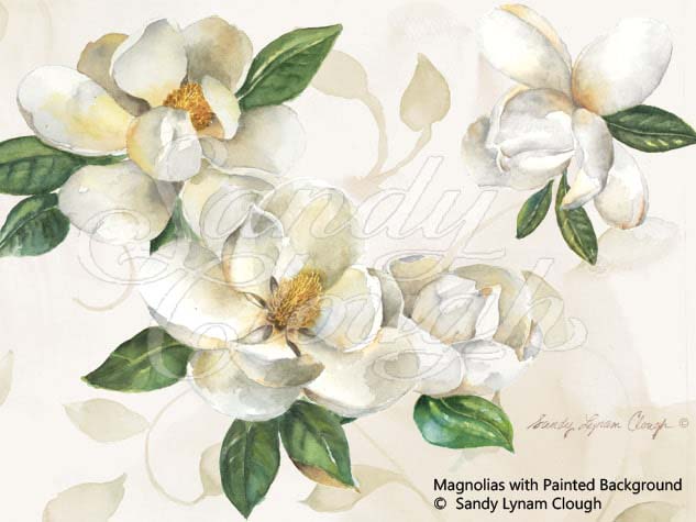 Magnolias with Painted Background