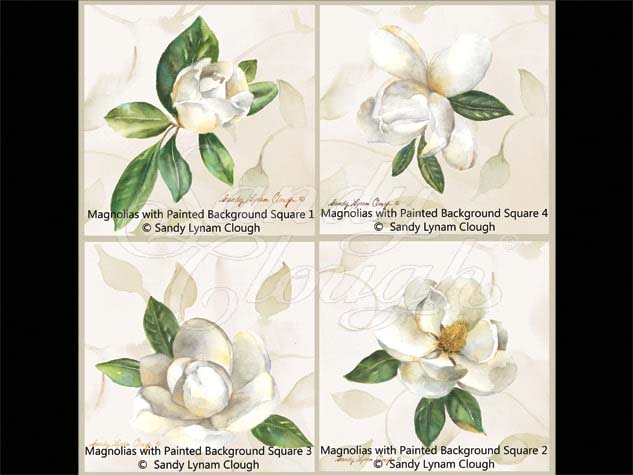 Magnolias with Painted Backgrouond Four Squares