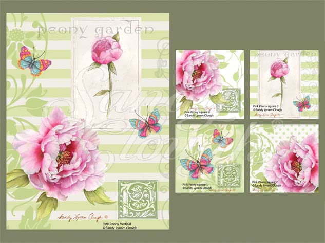 Pink Peony Vertical and Four Squares