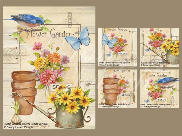 Rustic Garden-Flower Seeds Vertical and Four Squares