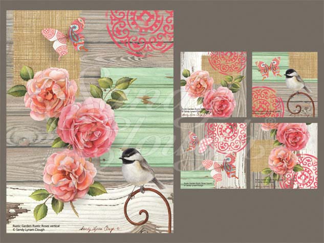 Rustic Garden-Rustic Roses Vertical and Four Squares